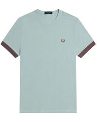 Fred Perry - Tops ,Blauw ,Katoen Gestreepte Manchet Ronde Hals T-Shirt - Lyst