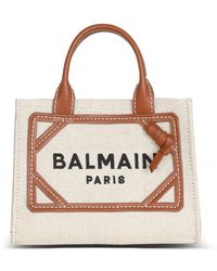 Balmain - Mini-Shopper B-Army Aus Canvas Mit Ledereinsätzen - Lyst