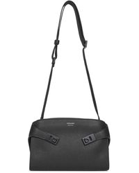 Ferragamo - Zwarte Leren Schoudertas Met Gancini Gespen - Lyst