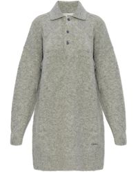 Ami Paris - Kleedjes ,Grijs ,Wol Wollen Jurk Met Kraag - Lyst