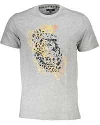 Roberto Cavalli - Tops ,Grijs ,Bedrukt Logo T-Shirt Korte Mouw Ronde Hals - Lyst