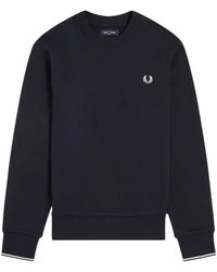Fred Perry - Hoodies & Sweatvesten ,Blauw ,Katoen Blauwe Crew Neck Sweatshirt - Lyst