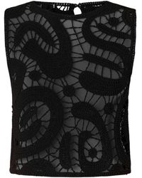 Pinko - Tops ,Zwart ,Polyester Geometrische Gehaakte Mouwloze Top - Lyst