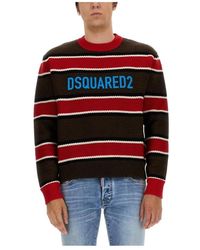 DSquared² - Truien & Vesten ,Veelkleurig ,Gestreept Logo Gebreide Trui - Lyst