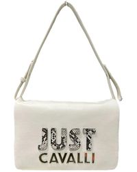 Just Cavalli - Weiße schultertasche mit abnehmbarem riemen und logo - Lyst