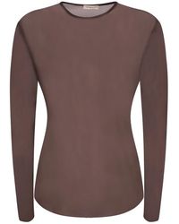 Blanca Vita - Tops ,Bruin ,Tule Long Sleeve Crew-Neck Top - Lyst