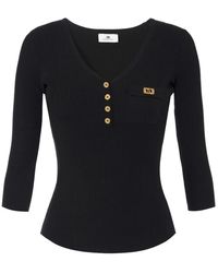 Elisabetta Franchi - Schwarzer pullover mit v-ausschnitt und goldenen details - Lyst