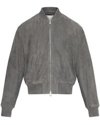 Ami Paris - Jassen ,Grijs ,Leer Suede Bomber Jacket - Lyst
