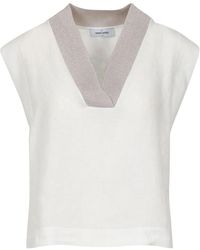 Gran Sasso - Overhemden ,Wit ,Linnen Linnen T-Shirt Met V-Hals - Lyst