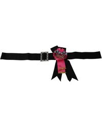 Dolce & Gabbana - Cintura in cotone con cristalli e spilla a fiori rosa nera - Lyst