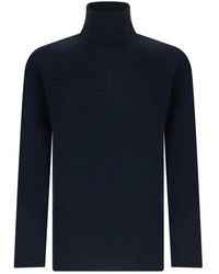 Roberto Collina - Truien & Vesten ,Blauw ,Wol High Neck Sweater - Lyst
