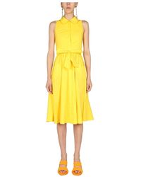 Moschino - Kleedjes ,Geel ,Katoen Mouwloze Jurk Met Hartzakken - Lyst