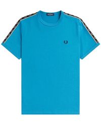Fred Perry - Tops ,Blauw ,Katoen Retro Laurel Tape Ringer T-Shirt - Lyst