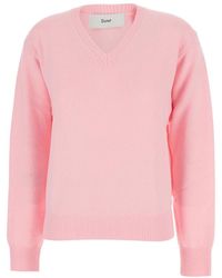 DUNST - Rosa Kaschmir V-Ausschnitt Pullover Mit Gerippten Details - Lyst