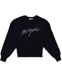 MSGM - Schwarzer logo und strass sweatshirt - Lyst