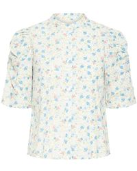 Ichi - Overhemden ,Veelkleurig ,Kasjmier Blauwe Bloemen Kasjmierblouse - Lyst