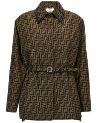 Fendi - Jassen ,Bruin ,Katoen Ff Canvas Jacket - Lyst