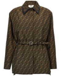 Fendi - Overhemden ,Bruin ,Katoen Ff Canvas Jacket - Lyst