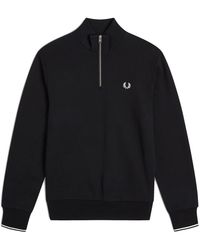Fred Perry - Half Zip Sweatshirt Zwart Gestreept Rugpand - Lyst