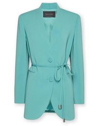 Elena Miro - Jassen ,Blauw ,Leer Belted Jacket - Lyst