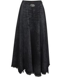 DIESEL - Schwarzer Denimrock Mit Lasergrafik - Lyst