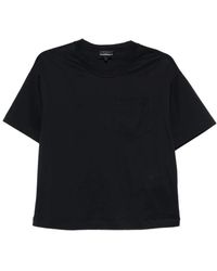 Emporio Armani - Tops ,Blauw ,Katoen T-Shirt Met Borstzak - Lyst