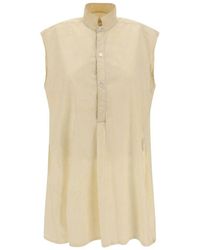 Quira - Mouwloze Katoenen Shirt Met Mandarin Kraag En Zijsplitten - Lyst