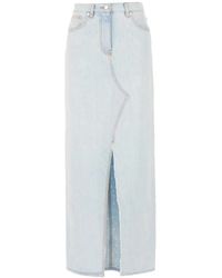 MSGM - Denim Midi Rok Met Split Aan De Voorkant - Lyst