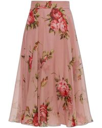 Dolce & Gabbana - Rokken ,Roze ,Zijden Jurk Met Bloemmotief - Lyst