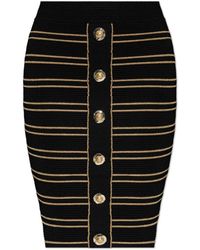Balmain - Rokken ,Zwart ,Leer Rok Met Lurex Draad - Lyst