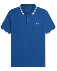 Fred Perry - Polo blu a righe doppie - Lyst