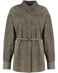 Fendi - Overhemden ,Groen ,Suède Suède Overhemd - Lyst
