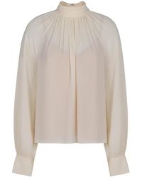 Vince - Overhemden ,Wit ,Polyester Geplooide Crêpe Blouse Met Gedrapeerde Halslijn - Lyst