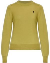 Ami Paris - Truien & Vesten ,Groen ,Wol Wollen Trui Met Geborduurd Logo - Lyst
