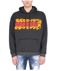 DSquared² - Hoodies & Sweatvesten ,Zwart ,Katoen Sweatshirt Met Logo-Opdruk - Lyst