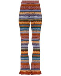 Etro - Gebreide Katoenen Broek Met Wijde Pijpen, Strepen En Opengewerkt Patroon - Lyst