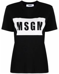 MSGM - Camiseta Negra Con Estampado De Logo, Mujer, Talla - Lyst