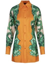 Etro - Overhemden ,Veelkleurig ,Leer Oranje Foulard Print Blouse Met Knoop Op De Rug - Lyst