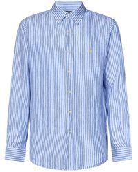 Ralph Lauren - Camicia in lino a righe blu chiaro con ricamo pony - Lyst