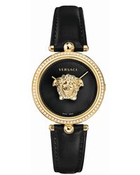 Versace - Uhr palazzo empire schwarz leder gold 68 diamonds 34mm vecq00818 - Lyst