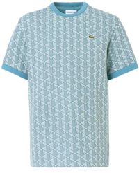 Lacoste - Tops ,Blauw ,Katoen Monogram Jacquard T-Shirt - Lyst