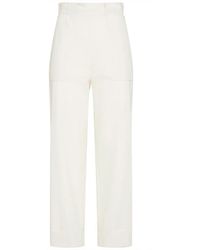 Max Mara - Broeken ,Wit ,Katoen Witte Cropped Katoenen Twill Broek - Lyst