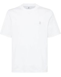 Brunello Cucinelli - Tops ,Wit ,Katoen Witte Trui Met Ronde Hals - Lyst