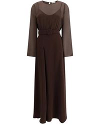P.A.R.O.S.H. - Kleedjes ,Bruin ,Polyester Lange Jurk Met Riem - Lyst