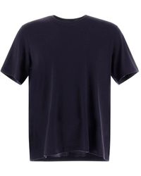Herno - Tops ,Blauw ,Wol T-Shirt Met Ronde Hals En Metalen Logo - Lyst