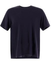 Herno - Tops ,Blauw ,Wol T-Shirt Met Ronde Hals En Metalen Logo - Lyst
