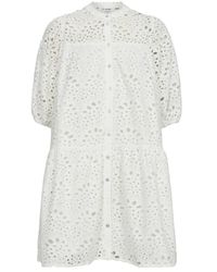 co'couture - Vestido anglaise blanco con mangas abullonadas - Lyst