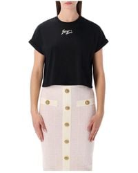 Balmain - Tops ,Zwart ,Katoen Cropped T-Shirt Met Paris Print - Lyst