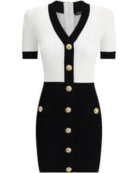 Balmain - Zweifarbiges Bodycon-Strickkleid Mit Zopfmuster - Lyst