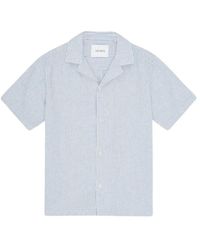 Les Deux - Overhemden ,Blauw ,Katoen Lukas Stripe Cotton Linen Ss Shirt - Lyst
